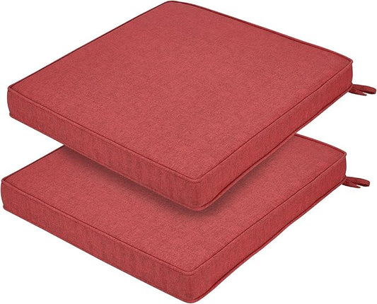 FUNHOME Indoor/Outdoor Chair Cushions Set of 2, 18 x 18 x 2.5 Inch Square Corner Outdoor Cushions for Patio Furniture,2 Packs Patio Chair Cushions with Ties-Sangria Red