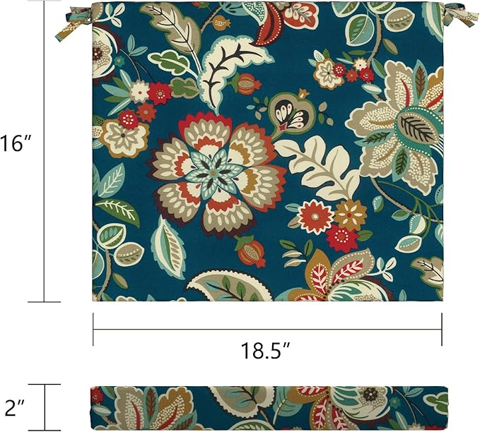 LVTXIII Outdoor Seat Cushions Set of 2 Square Corner Chair Cushions with Ties, Patio Chair Pads for Home Office and Patio Garden Furniture Decoration 18.5"x16"x2", Peacock Blue