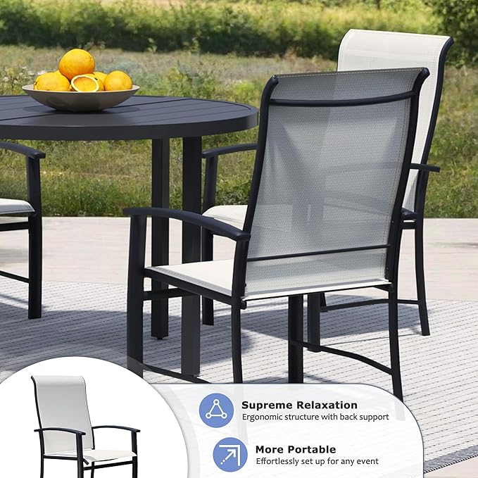 Outdoor Dining Chairs Set of 2, Patio Chairs with Metal Frame & Textilene Fabric, Perfect for Patio Garden Deck