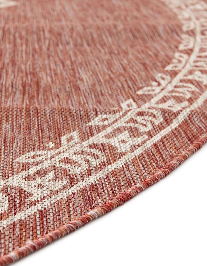 Unique Loom Outdoor Traditional Collection Area Rug - Antique (7' 10" Round Rust Red/Ivory)
