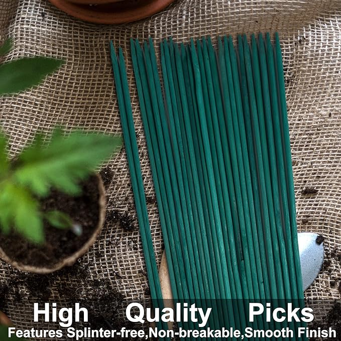 100 pcs 18 Inch Plant Sticks Support, Floral Plant Support, Wooden Sign Posting Green Bamboo Garden Sticks with 1 Roll Floral Tape and 1 Pack Garden Ties