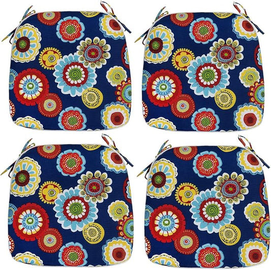 Magpie Fabrics Outdoor/Indoor 17"x16"x2" Chair Cushions with Ties Set of 4, Waterproof All Weather U-Shape Seat Pads Decoration for Patio Garden Furniture Home Office (Floral Navy)