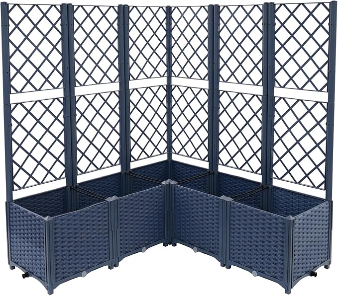 5PCS Raised Garden Bed with Treliis, Freestanding Garden Planter, Detachable Outdoor Planter Box, Vertical Garden Beds with Water Storage Mechanism for Climbing Growing, Backyard (Blue)