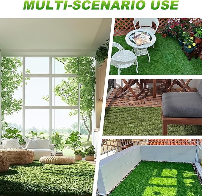 Artificial Grass Tiles Interlocking Turf Squares Deck 27 Pack -12"x12" Indoor Outdoor Faux Grass Rug with Drainage Holes-Fake Grass Tiles Self-draining for Garden Lawn Landscape Balcony Decoration