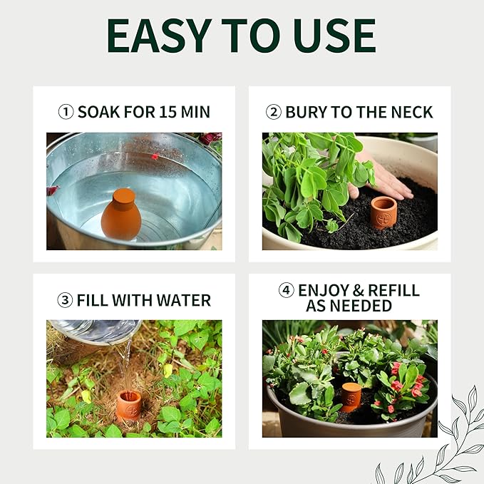 16 oz Olla Plant Watering Globes, Terracotta Watering Pots System, Self Watering Planter Insert for Outdoor & Indoor Plants, Vacation Plant Watering Devices Spikes Waterer, 4 Pack
