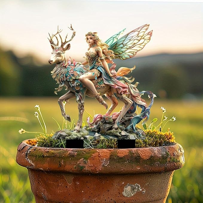 Bohemian Fairy Flower Pot Decor - Planter Pots Decor, Fairy Garden Accessories for Home or Garden (Reindeer Elf)