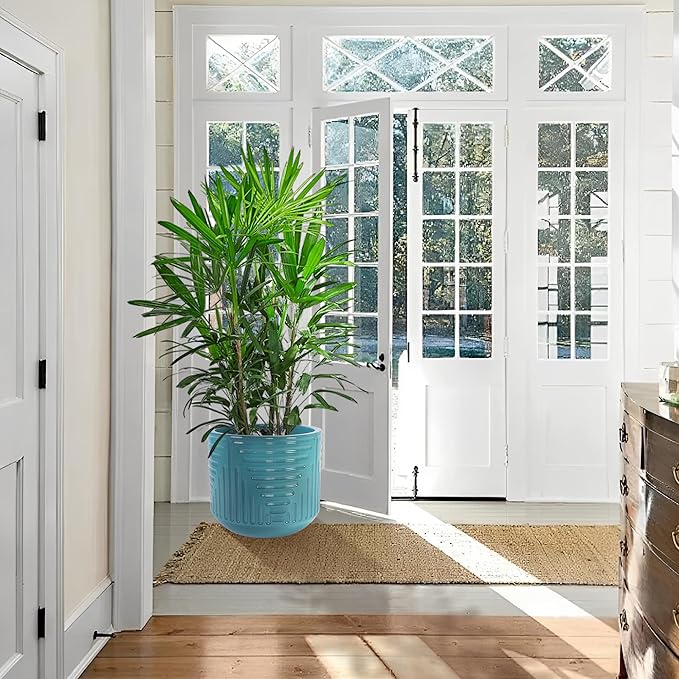 16 Inch Large Ceramic Planters for Indoor Plants, Outdoor Garden Plant Pots with Drainage Hole, 16" Round Decorative Pot for Patio, Floor, Home Decor - Cyan (Cyan)