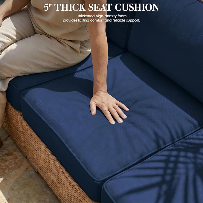 Outdoor Replacement Cushions for Patio Furniture, 5" Foam High-Density, 14-Piece Water-Resistant Outdoor Cushion for 6-Seat Sectional Patio Conversation Sets, Liner&Cover