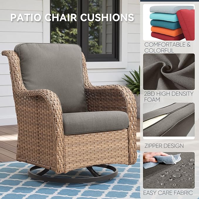 9-Piece Outdoor Patio Cushion Set - Fade & Water Resistant with Removable Olefin Cover, 22x24x4 Inch Memory Foam Cushions for Wicker Sectional Sofa – Grey/Regular