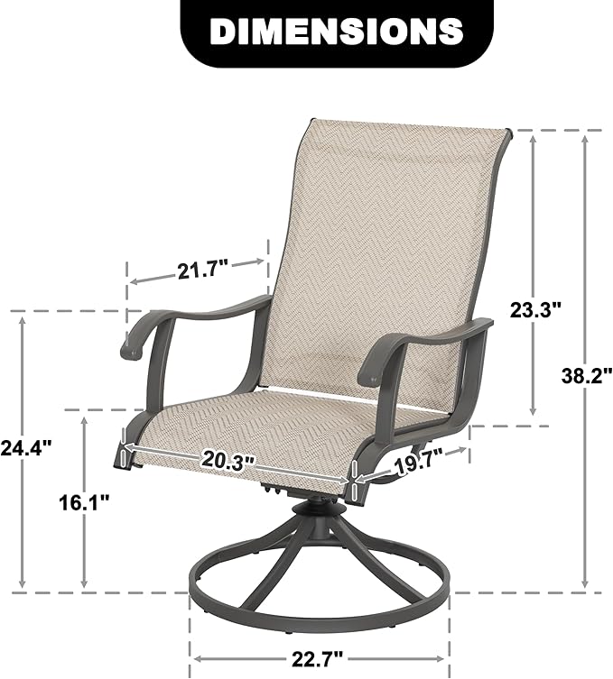 NUU GARDEN Patio Swivel Chairs Set of 4, Outdoor Dining Chairs with Armrests, Swivel Textilene Patio Dining Chair for All Weather, with Metal Frame, for Garden, Backyard, Deck, Poolside, Beige