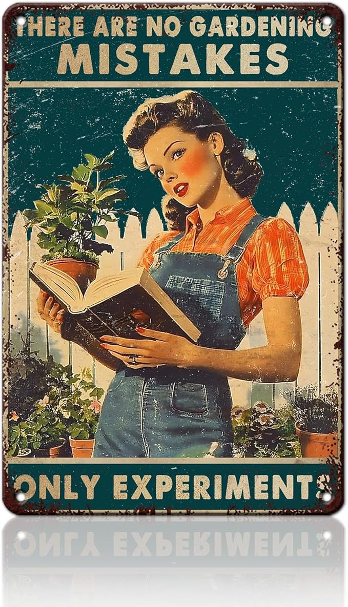 PEACHGARDEN Garden Vintage Tin Sign Metal Signs There are No Gardening Mistakes Signs for Garden Decor Fence Patio Yard Farm Lawn Decoration Sign 8x12inch