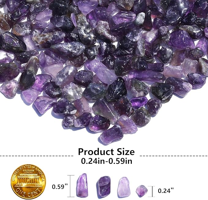Polished Gem Stones Rocks – 0.9LB Natural Amethyst Crystal Chips Bulk, Tumbled Gemstones for Healing, Fish Tank Gravel, Vase Filler, DIY Crafts, Plant Pots & Home Decor