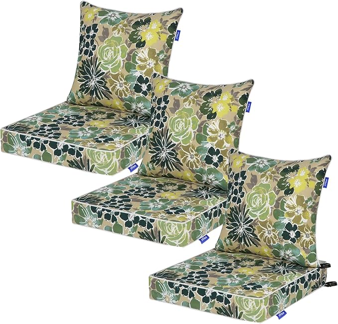 Deep Seat Cushions, Outdoor Cushions, Patio Furniture Cushions, Deep Seat & Back Cushion Patio Cushions for Backyard Couch Sofa Fade Resistant (24x24x4 inches 3 Sets, Cabbage)