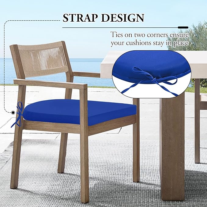 Wellsin Outdoor Chair Cushions for Patio Furniture - Patio Chair Cushions Set of 4 - Water Resistant Round Corner Outdoor Seat Cushions 17"X16"X2", Royal Blue