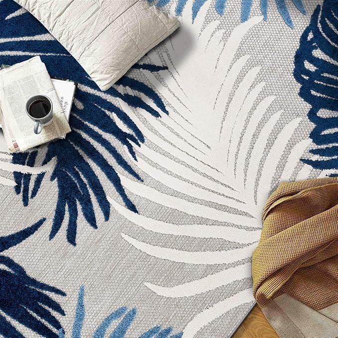 Rugshop Lucca Contemporary Floral Indoor/Outdoor 2' 7" X 8' Navy