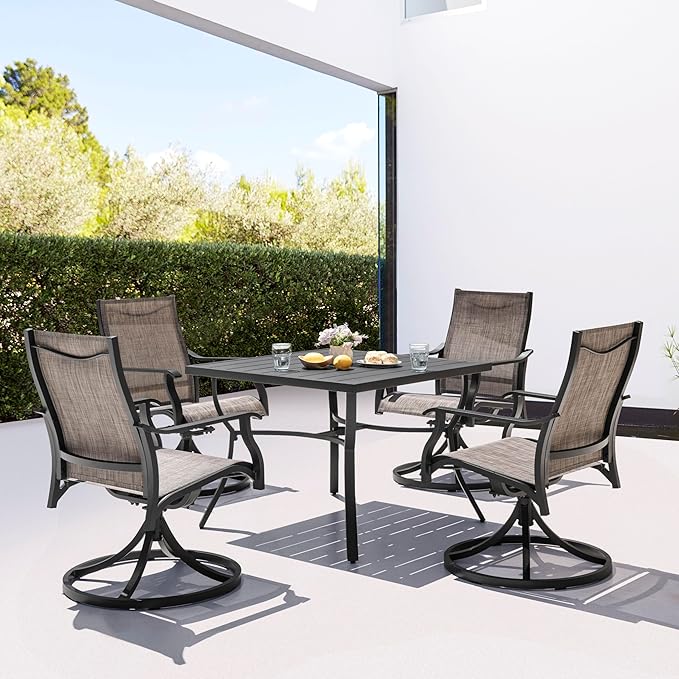 NUU GARDEN Patio Swivel Chair Set of 4, All-Weather Textilene Outdoor Dining Chairs with High Back, Outdoor Dining Chair Set for Lawn Porch Balcony Outside, Grayish Brown