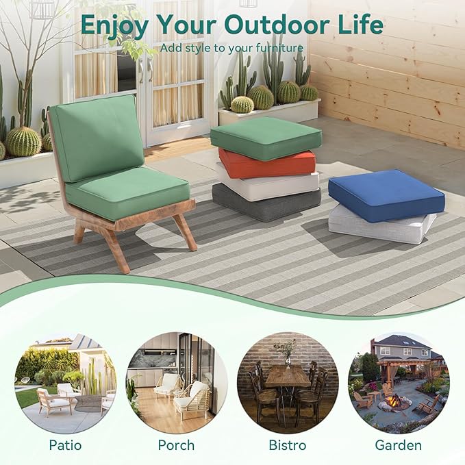 Outdoor Chair Cushions 23" x 24" x 4", Patio Deep Seat Replacement Cushions Set with Zippered Removable Cover, Weather-Resistant Olefin Fabric for Garden Chair Sofa Couch, Set of 3, Green
