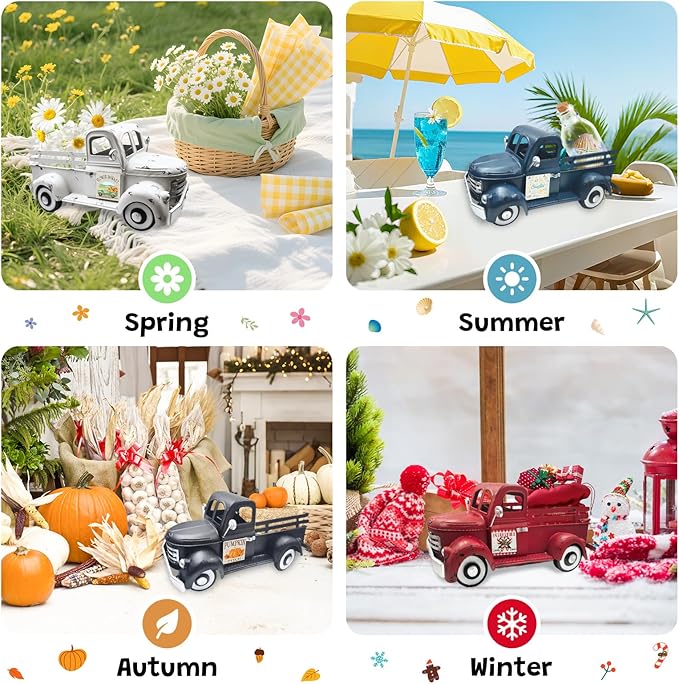 4th of July Decorations 13.4 Inch Farmhouse Vintage Truck with 20 Magnets Sign Interchangeable Seasonal Decor Rustic Metal Pickup Independence Day Patriotic Centerpieces for Home, Dark Blue