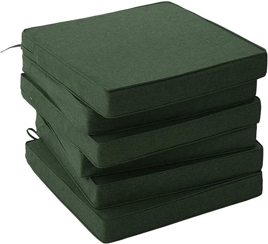 Outdoor Chair Cushions, Water-Resistant & Fade-Resistant, Patio Furniture Square Seat Replacement Chair Pads with Ties, Removable Cover, Non-Slip Bottom, Set of 6, 19 x 19 Inch, Olive Green