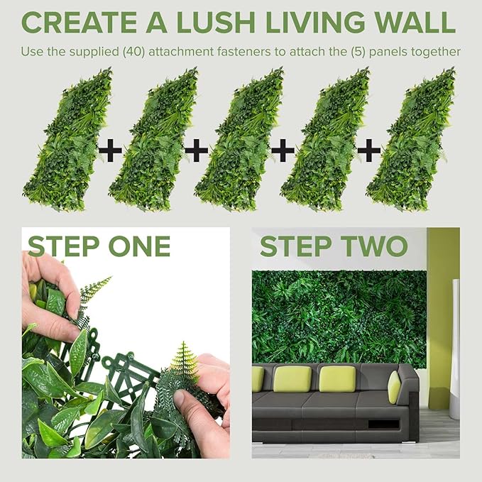 NatraHedge 20''X40'' Artificial Rainforest Living Wall Grass Wall Decor, 5Pcs (28SqFt) Hedge Leaf Grass Panels for Indoor, Outdoor, Garden and Balcony Privacy Fence Screen