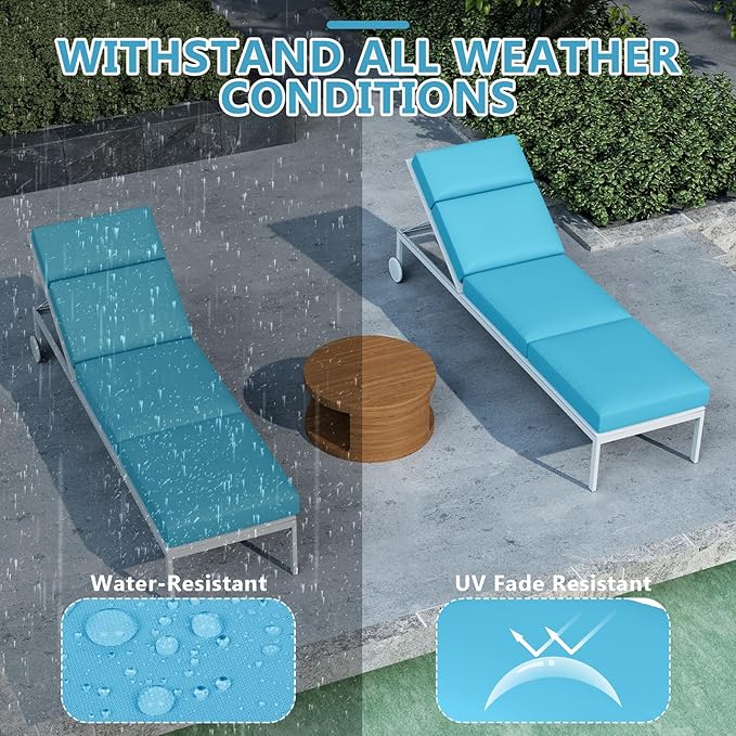 4 Pcs Chaise Lounge Cushions Outdoor, 80 x 26 x 4 Inch Lounge Chair Cushions for Outdoor Furniture - Waterproof Lounge Patio Replacement Cushion, 4In Fade-Resistant ThickPatio Chaise Lounge Cushion