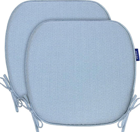 SleepMan Outdoor 17"x16" Chair Cushions with Ties Set of 2, Water Resistant All Weather U-Shape Seat Pads for Patio Garden Furniture Indoor (Set of 2, Light Blue)