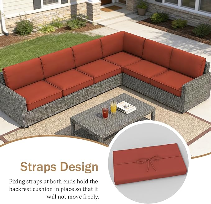 14 Pcs Outdoor Replacement Cushions for Patio Furniture, All Weather Water Resistant Cushion for 6 Seat Rattan Wicker Sectional Patio Conversation Sets and Couch (Brick Red)
