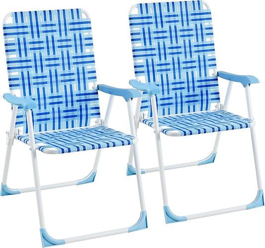 Yaheetech Patio Webbed Lawn Chairs, Outdoor Nylon Fabric Portable Camping Chair Folding Dining Chairs for Beach Yard Garden