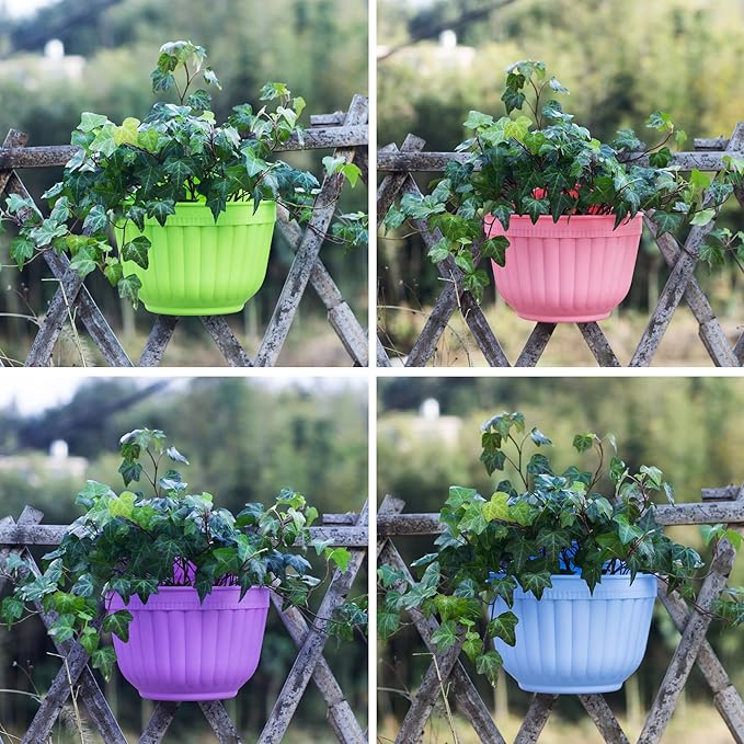 ORIMERC 8 Pack Colorful Wall Hanging Planters for Indoor Outdoor Plants, Wall Hanging Plant Holder with Drainage Hole, Balcony planters Railing Hanging Pot, Plant Wall Mount Decor with Hooks/Screws