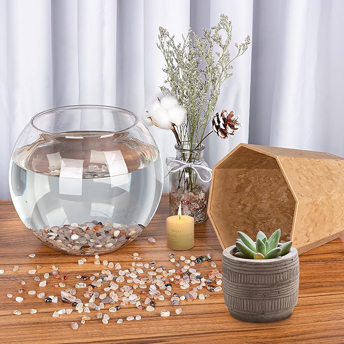Decorative Polished Rocks, RIFNY 0.3" Gravel Rocks Crushed Crystal for Plant Flower Pots Succulents Cactus Bamboo Plant Vase Filler Aquarium Fish Tank Decorations and DIY Craft (1.5 LB, White)