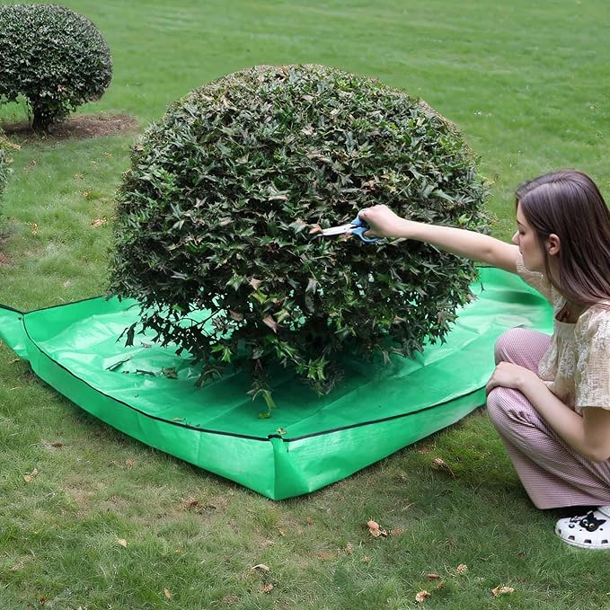 2 Pack Landscape Tarp for Trimming,Garden Tree Pruning Waterproof,Four Corners Has Corner Buckles Can Stand Up Fasten Around Trees and Shrubs,78.7"X78.7" Pruning Tarp with 12 inch Hole