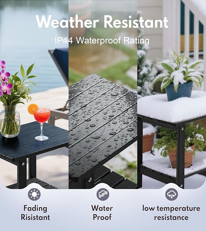 PASAMIC 2-Tier Adirondack Square Outdoor Side Table, HDPE Small Outdoor Table, Patio End Table for Patio, Pool, Backyard, Weather-Resistant (Black)