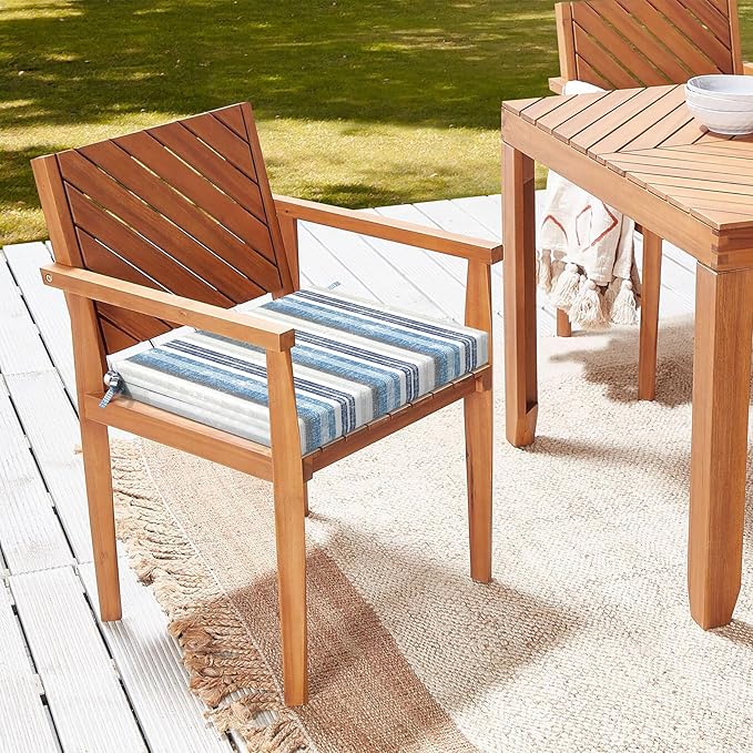 LVTXIII Outdoor Chair Cushions, Fade-Resistant Patio Furniture Cushions Outdoor Chair Pads with Ties for Dining Chairs and Garden Furniture Use, 18.5"x16"x2" 2 Pack, Stripe Layered Blue