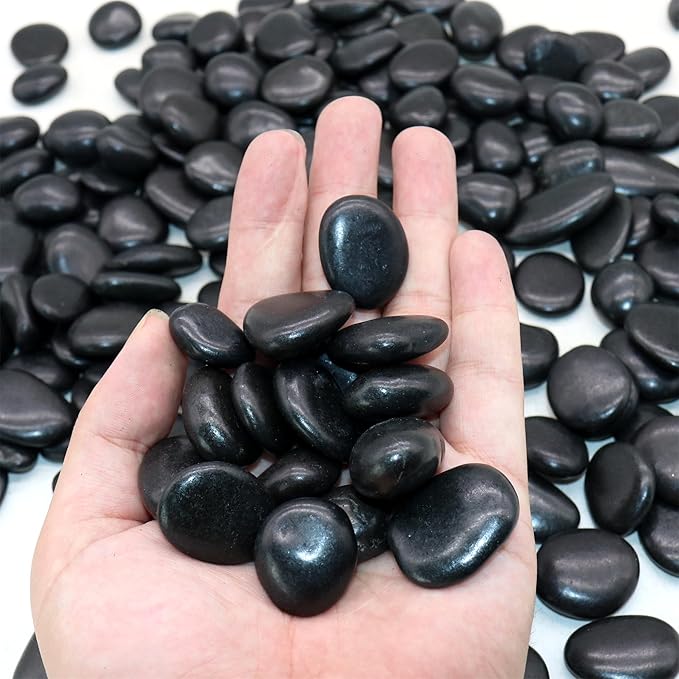 Black Rocks for Plants - Decorative Polished Pebbles 1/2 to 1 Inch 2 lbs. for Garden, Vase Fillers, Succulents, Pots (SM 0.5 to 1 Inch, Polished, 2)