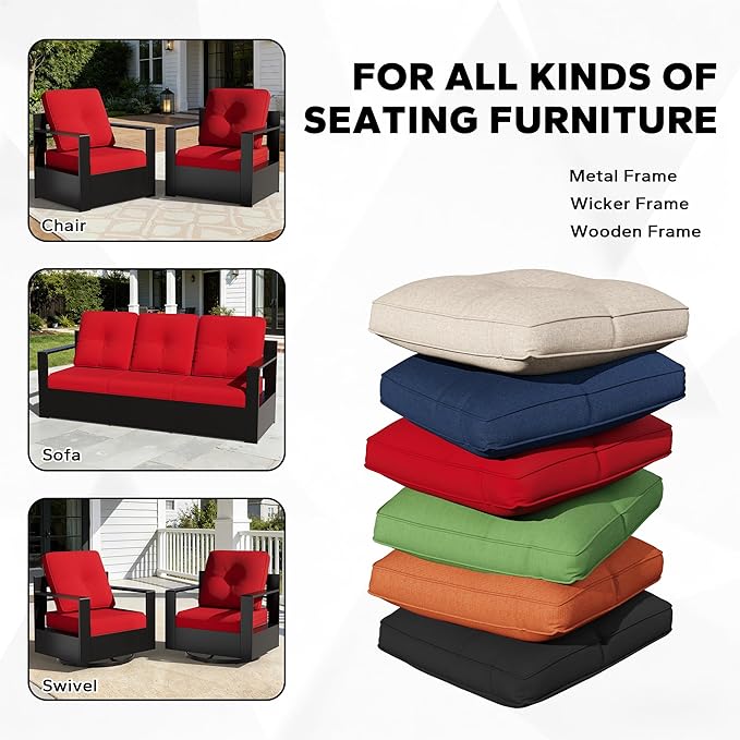 Joyside Outdoor Chair Cushions Set, 22x25/22x24 Inch Patio Furniture Deep Seat Cushions, Water Resistant & Thick Cushion, Outdoor Replacement Cushions for Seat and Sofa