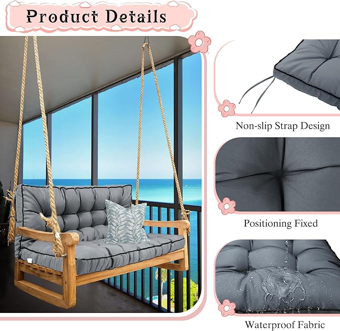 2-3 Seat Swing Replacement Cushion, Outdoor Bench Cushions with Backrest Thicken 4", Patio Furniture Garden Porch Loveseat Glider Pad Anti-Fading Waterproof (French Grey, 40x70in-thicken)