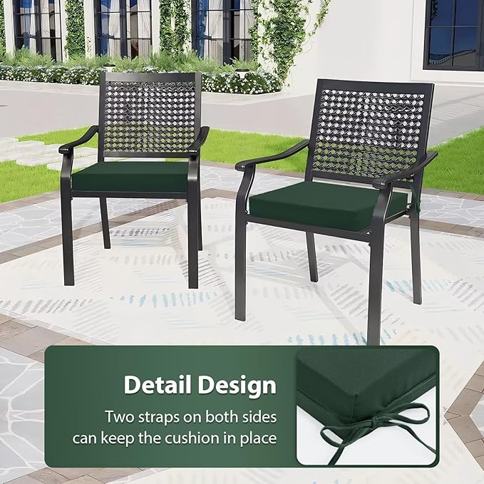 Outdoor Chair Cushions Set of 6, 18.5 x 16 Inch Patio Chair Cushions for Outdoor Furniture, Water Resistant, Non-Slip Ties(Forest Green)
