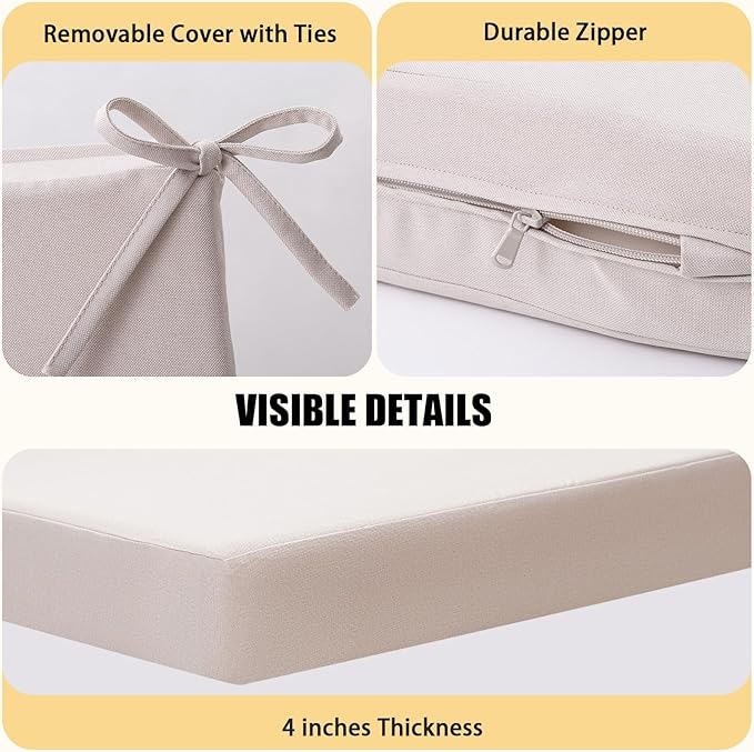 idee-home Outdoor Cushions for Patio Furniture, Outdoor Seat Cushion, Waterproof Couch Hampton Bay Deep Seat Replacement Chair Cushions for Garden Lawn Deck Backyard, 26.5 x 26.5 Beige
