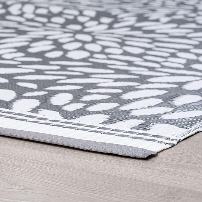 Nuala Gray Waterproof and Washable Reversible Plastic Straw Large Indoor Outdoor Rug 8x10 - Outdoor Area Rugs for Patio Porch RV Camp Deck - Grey Outside Mat for Camping