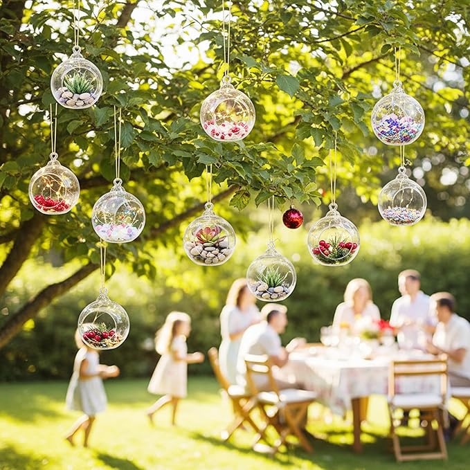 18 Pcs Clear Hanging Glass Candle Holder Decorative Hanging Chandeliers, 3.15"/8cm Led Light Candleholders Mini Home Decor Planters, Small Plant Terrarium Globes for Garden Wedding Party Decoration