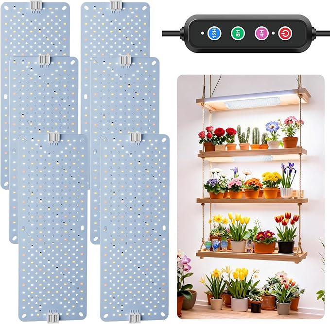 Grow Lights for Indoor Plants Full Spectrum,High PPFD 1152LEDs Plant Lights with 4/8/12/16/20H Timer, Flexible Series & Parallel Connection for Indoor Growing(6 Pack).