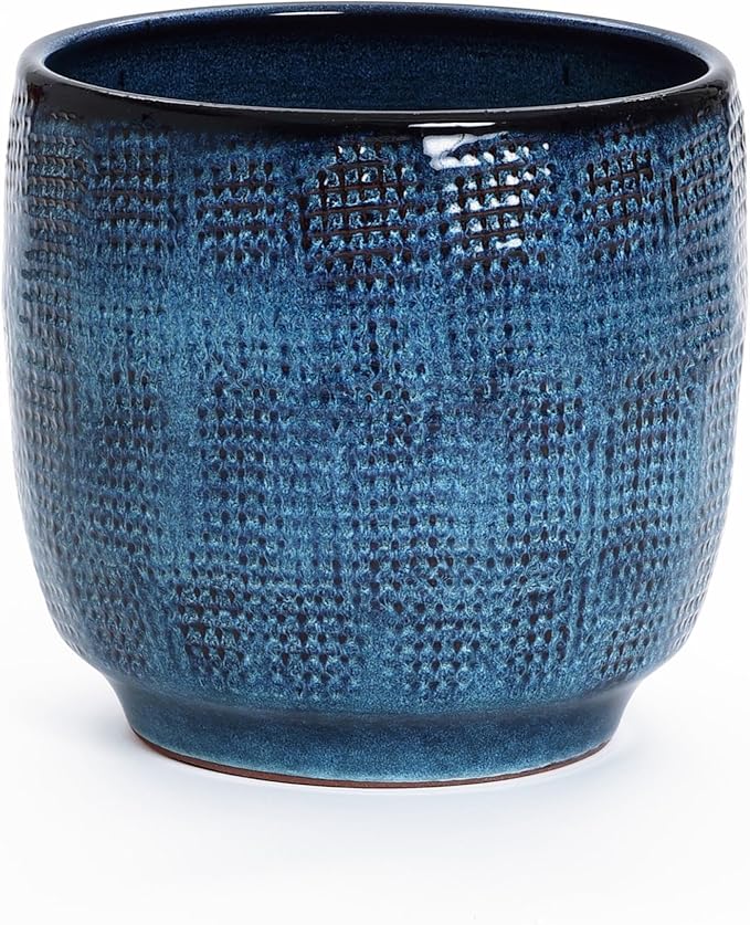 LuxenHome 12" Dia Large Ceramic Pots for Plants, Teal Blue Glazed Planters for Outdoor Plants, Round Indoor Flower Pots with Drainage Hole and Rubber Plug for Home Garden Patio