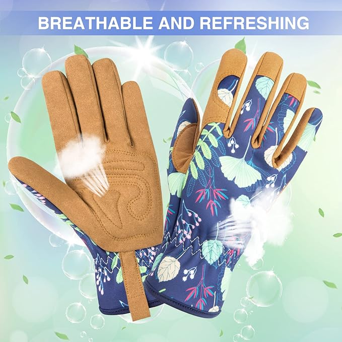 Womens Gardening Weeding Working Gloves, Leather Garden Glove for Women Thorn Proof No Stab for Digging, Planting,Pruning