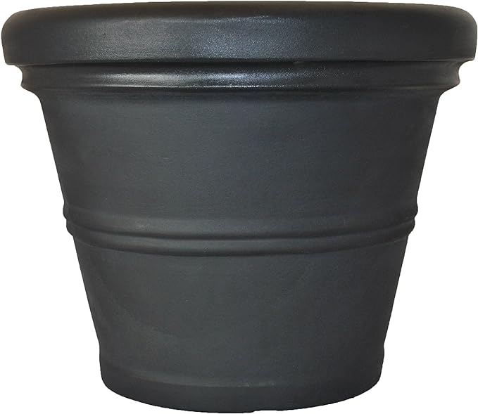 Tusco Products RR135BK Classic Rolled Rim Garden Planter, 13.5", Black