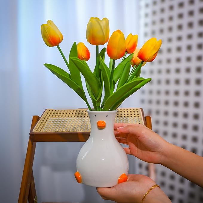 Handcrafted Ceramic Duck Vase - White Modern Flower Vase with Unique Duck Design - Round Aesthetic Table Decor - Funky and Trendy Art Vase