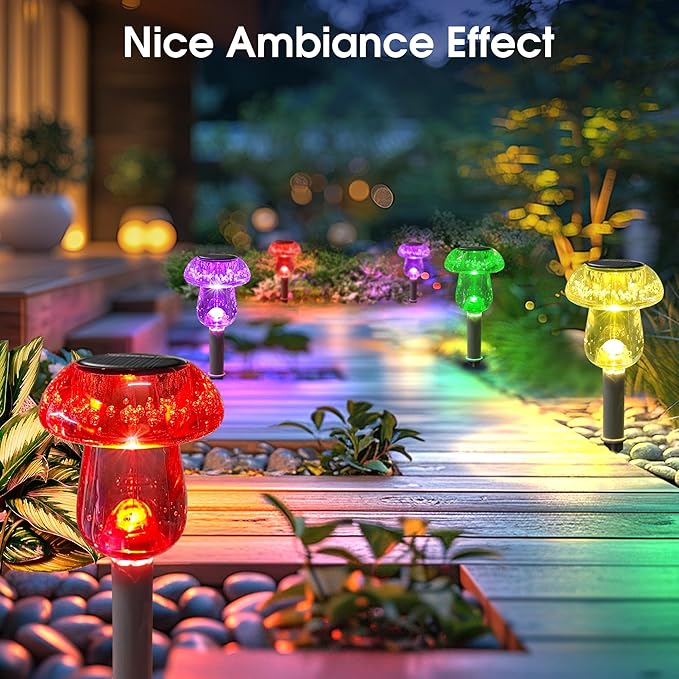 Solar Outdoor Lights, 16 Pack Waterproof Solar Mushroom Lights for Garden Yard Pathway Path Walkway Driveway Lawn Landscape Outside Decor, Yellow Green Purple Red