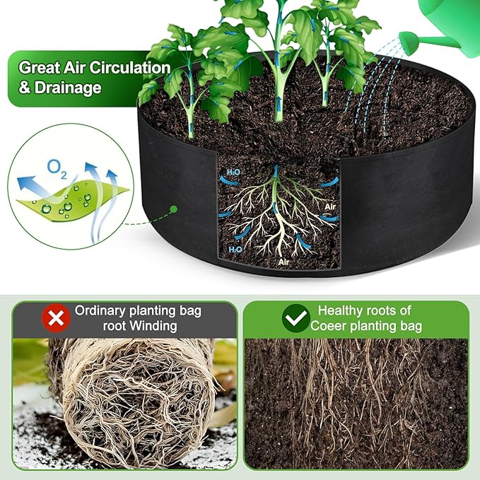 100 Gallon Large Grow Bag, Heavy Duty Fabric Round Raised Garden Bed Planter Pots for Planting Herb Flower Vegetable Potato Plants (50" D x 12" H, Black)