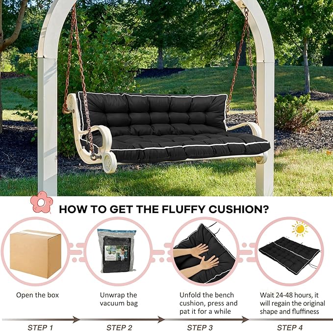 2-3 Seat Swing Replacement Cushion, Outdoor Bench Cushions with Backrest Thicken 4", Patio Furniture Garden Porch Loveseat Glider Pad Anti-Fading Waterproof (Black, 40x63in-thicken)