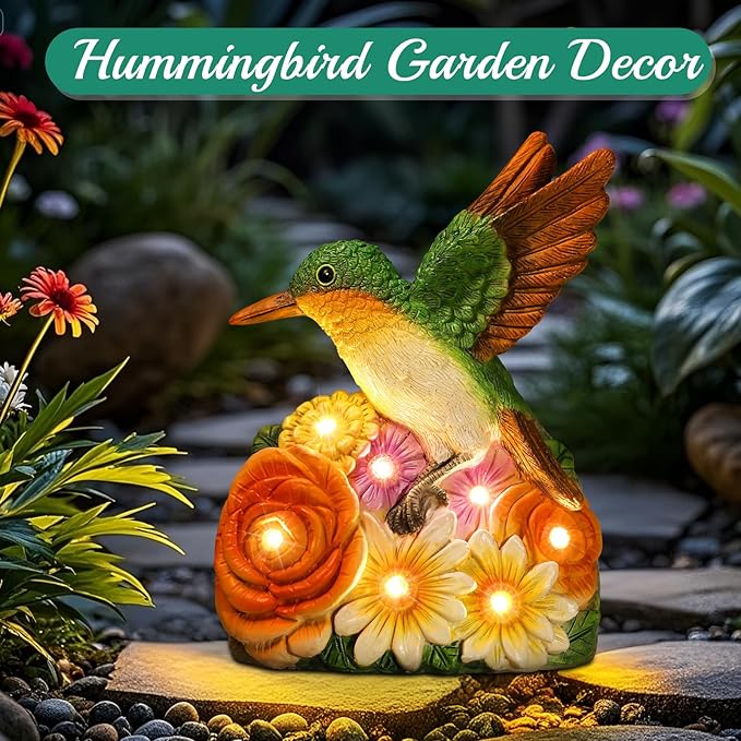 Linkax Birthday Gifts for Women Mom Grandma Sister, Hummingbird Statue Solar Lights Outdoor Garden Decor for Outside Patio Yard Front Porch Balcony Home, Gardening Housewarming Gifts New Home
