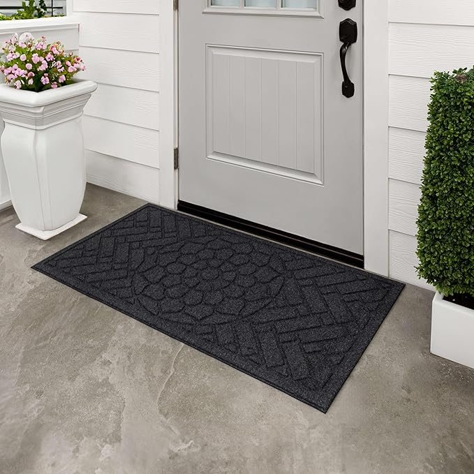 Mohawk Home Entryway Door Mat 2' X 4' All Weather Outdoor Non Slip Recycled Rubber Doormat, Brick Path Impressions Black